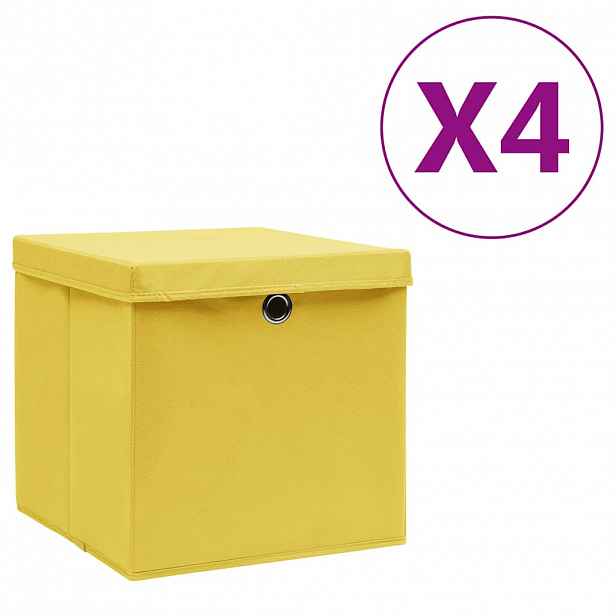 vidaXL Úložné boxy s víky 4 ks 28 x 28 x 28 cm žluté