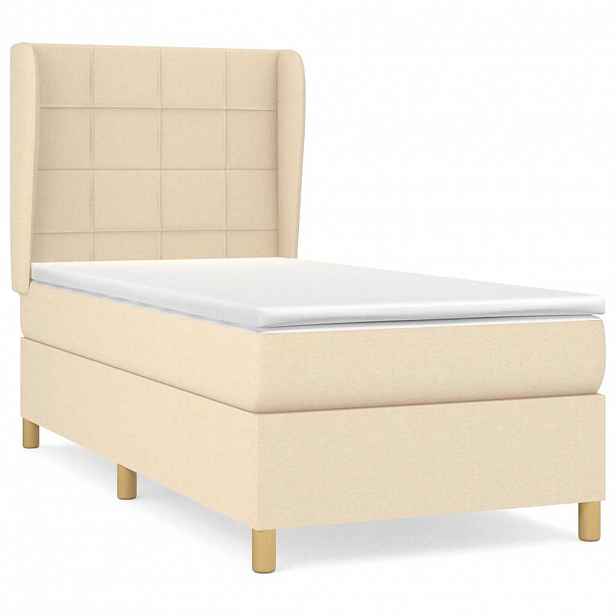 vidaXL Box spring postel s matrací krémová 90x190 cm textil