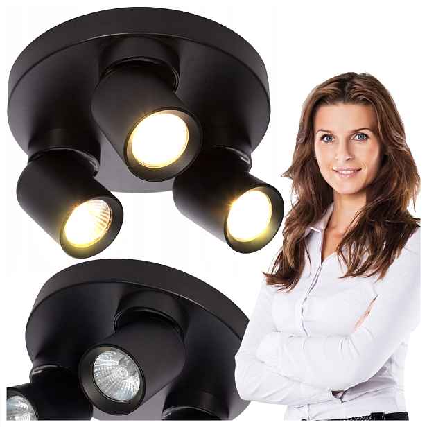 Stropní Svítidlo Stropní Kulatý Pointa Černý Trojitý Pohyblivý Refletor 3XGU10