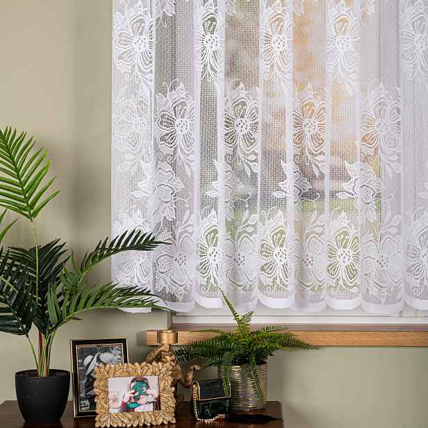 Mg Záclona žakárový vzor po celku 04713M Bílá S Páskou Šitá 300x160cm Skr