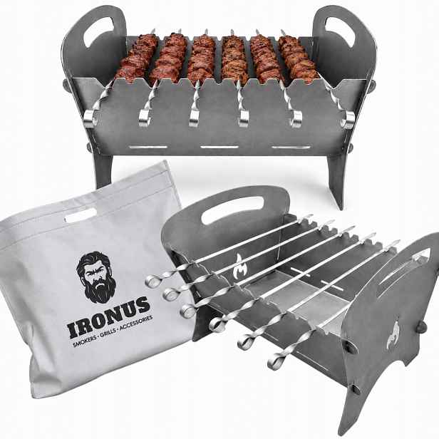 Sada přenosných grilů Mangal surová ocel 6 Špízů grilovací jehly Taška 2,9 kg