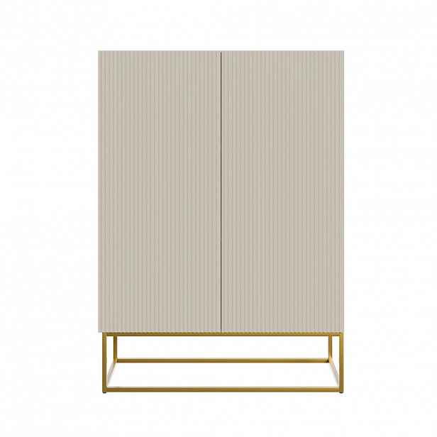 Selsey HIGHBOARD 2dveřová Veldio šedobéžová se zlatým kovovým rámem 90 cm
