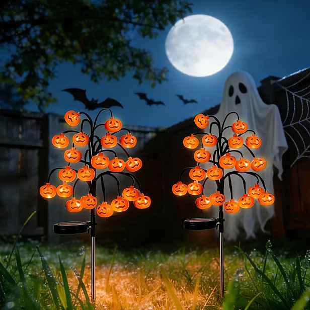 TEMU 2ks Solární Dýňová Svítidla na Kolíky, Dýňová Solární Bodová Světla pro Venkovní Dekoraci, IP65 Halloweenská Venkovní Dekorace s Režimy Stálého