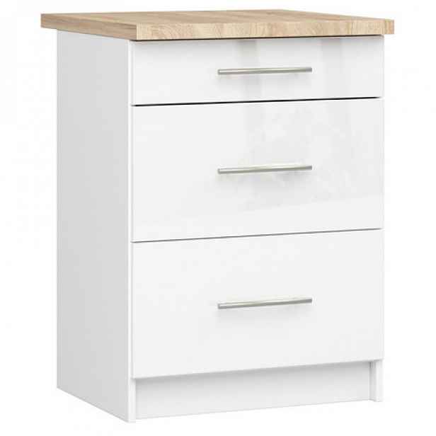 Kuchyňská skříňka OLIVIA S60 3SZ - bílá/bílý lesk