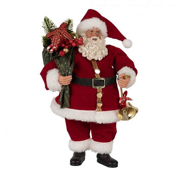 Červená vánoční dekorace taťka Santa Claus s dárky a zvonkem - 17*10*27 cm Clayre & Eef