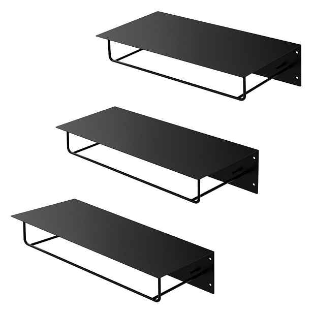 ML-DESIGN NÁSTĚNNÝ VĚŠÁK, sada 3 ks, 60 x 30 x 15 cm, černý, kovový