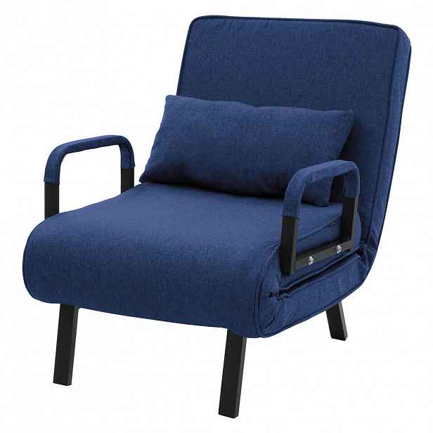 ML-DESIGN SPACÍ KŘESLO s funkcí postele, modré, 186 x 60 cm, skládací křeslo s ocelovým rámem a čenilou
