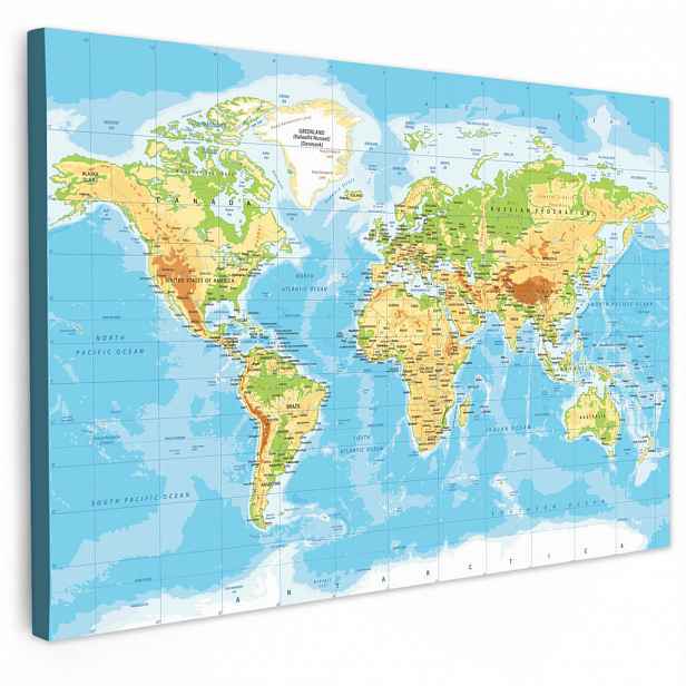MuchoWow OBRAZ NA PLÁTNĚ Mapa světa - Statistická - Modrá - Země - Vzdělávací 30x20 cm
