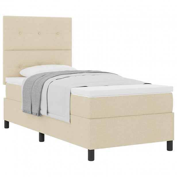 vidaXL Postel s boxspringem s čelo Krémová 80 x 200 cm textil