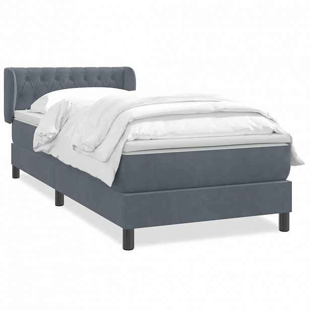 vidaXL Box spring postel s matrací tmavě šedá 80x220 cm samet