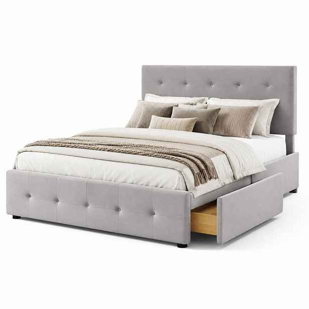 CHICFURN ČALOUNĚNÁ POSTEL 140/200 cm v šedé barvě se 4 zásuvkami