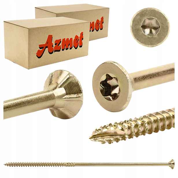 Tesařské vruty 6x200 mm Torx do dřeva kuželové 200 ks Azmet WT-60200