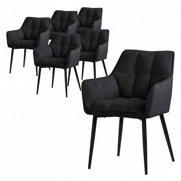 ML-DESIGN JÍDELNÍ ŽIDLE, SADA 6 KS, černá froté látka
