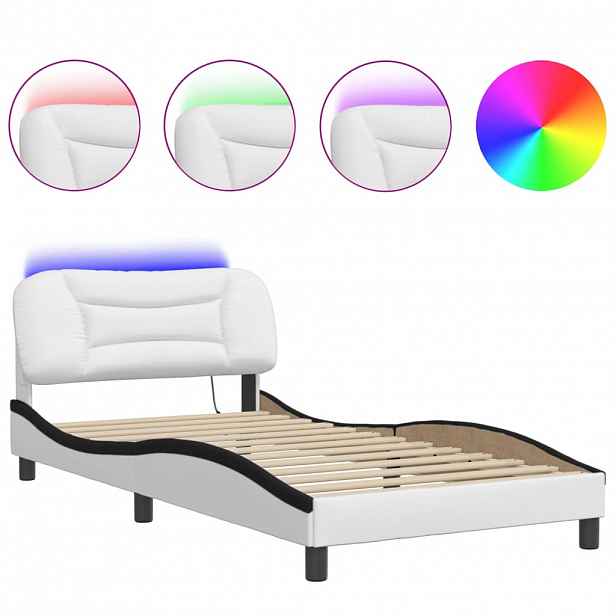 vidaXL Rám postele s LED bez matrace Hvar bílý a černý 100x200 cm