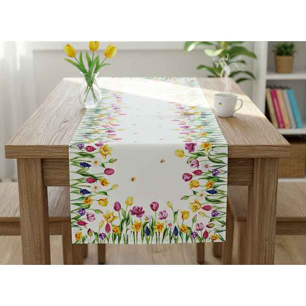 Vzorovaný ubrus - běhoun na stůl SPRING TULIPS 40x140 cm Mybesthome
