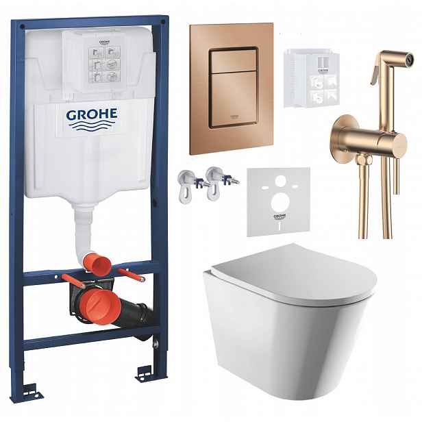 Wc stojan Grohe Rapid Sl s mísou Omnires a tlačítkem měď baterie