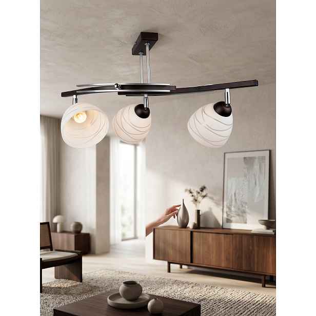 Stropní Svítidlo Lustr Fiona 3 Bronz 3x E27 Euro-lamp Stínidlo Bílé S Pruhy