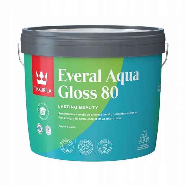 Tikkurila Everal Aqua 80 Lesk 2,7L Báze A (bílá) Smalt Dřevo Kov