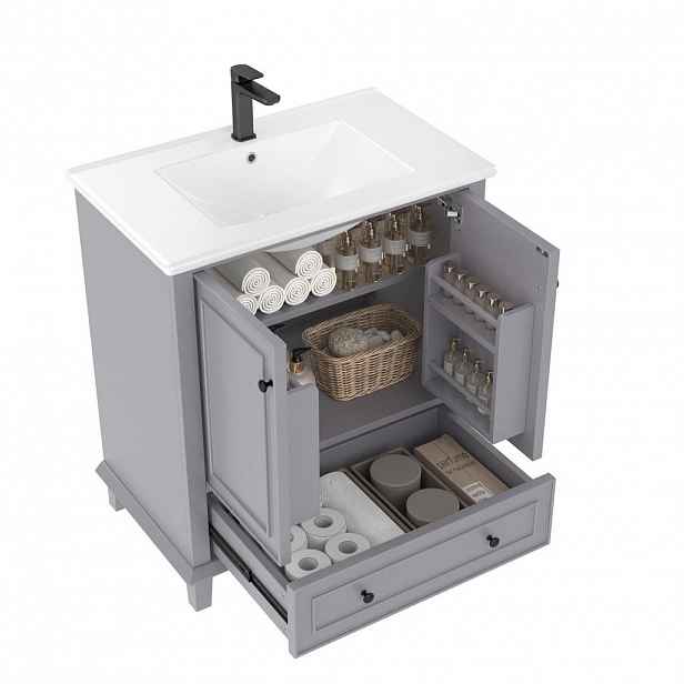OKWISH KOUPELNOVÁ skříňka 76/46/87 cm šedá z MDF a keramiky s integrovaným umyvadlem