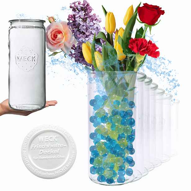 Sklenice Weck 1575 Ml 1,575 l váza Mold weki plastová víka 6 Ks Cylinder v