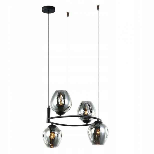 Stropní Svítidlo Převis Lustr Černá 4xE27 Kouřový Glas 54cm Roxane Italux