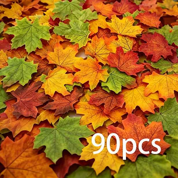 TEMU Sada 90/120 ks umělých javorových listů v různých barvách, falešné , vhodné pro umění a řemesla, dekorace věnců, dekorace vinné révy, Halloween,