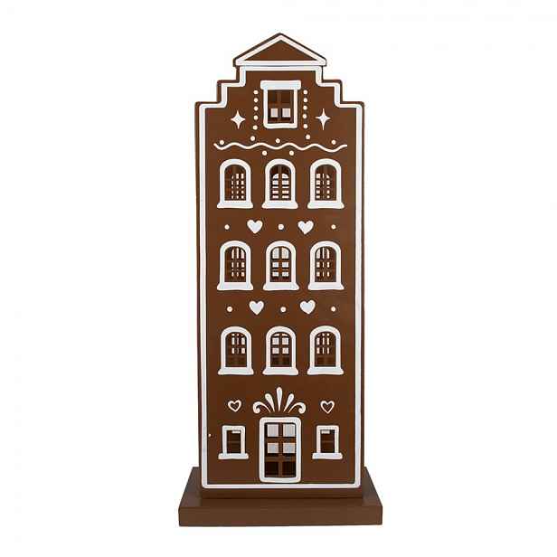 Hnědá kovová svítící perníková chaloupka Gingerbread House - 31*16*75 cm / 3*AA Clayre & Eef