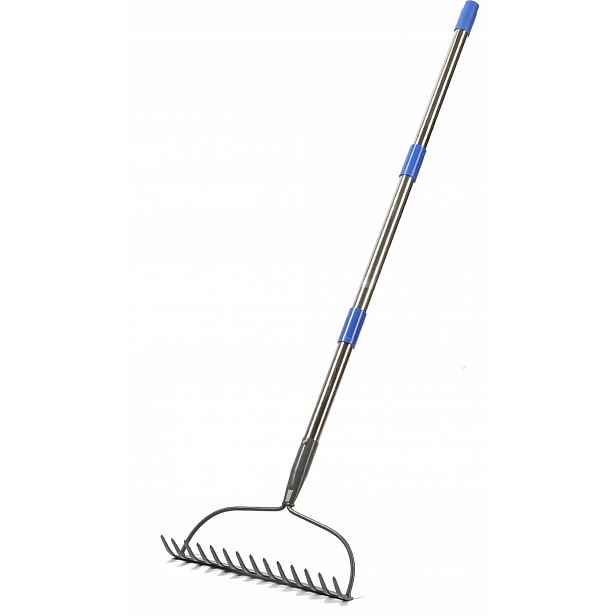 Hrábě Dakepole stříbrné kovové 152 cm 14 zubů