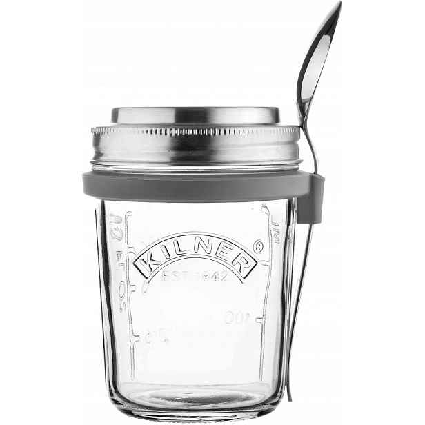 Kilner Skleněná Zavařovací Sklenice Snídaňová Sklenice 0,35 L S Ocelovým Víkem A Lžící