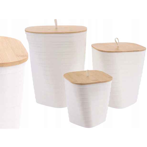 Set 3 ks Košík do koupelny Bambusové víko na Třídění bílé boho