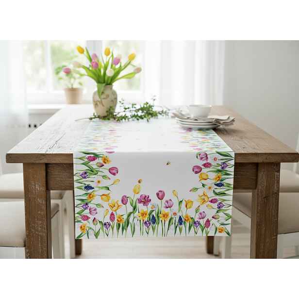Vzorovaný ubrus - běhoun na stůl SPRING TULIPS 60x120 cm Mybesthome