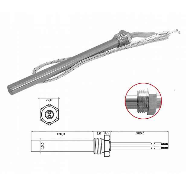 Zapalovač pelet 300 W ocelový závit M16/1,5
