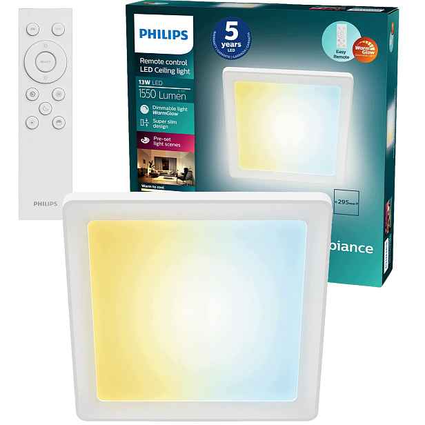 Stropní Svítidlo Led Stropní Svítidlo 13W Cct Čtvercový panel Dálkový Ovladač Valen Philips