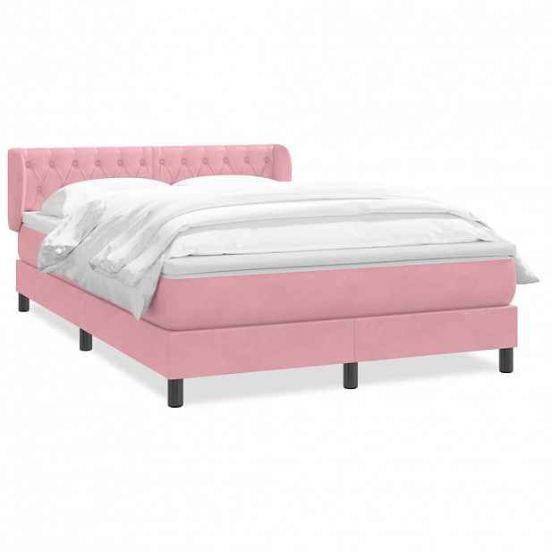 vidaXL Box spring postel s matrací růžová 140x220 cm samet