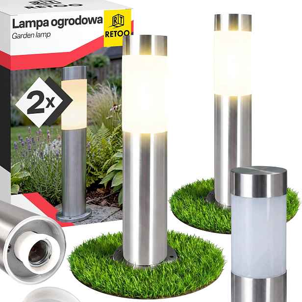 2x Led Zahradní Lampa Stojící Sloupek E27 Venkovní 45 CM Stříbrná