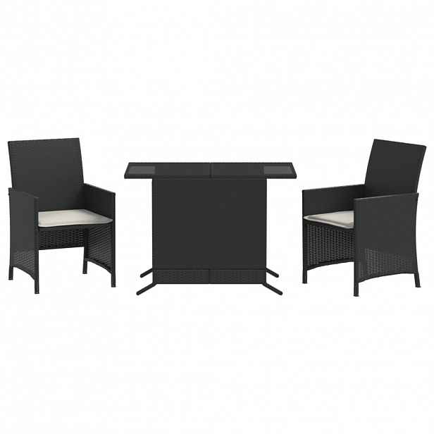 vidaXL 3dílný bistro set s poduškami černý polyratan