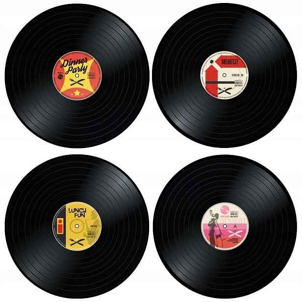 4 x Podložka Na Stůl Pod Talíř Ve Tvaru Vinylových Desek 37 cm Set
