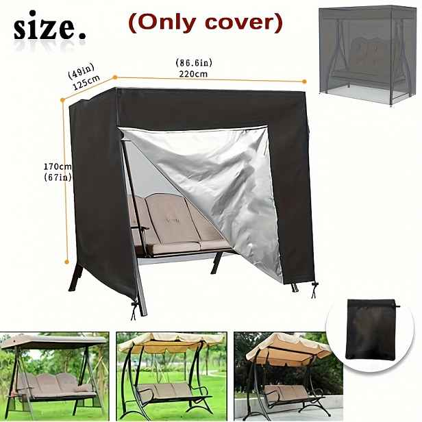 TEMU 1 ks Polyesterová Oxford plachta na houpačku na terasu, 87X49X67 palců, černá, vhodná pro ístné houpačky a velké venkovní houpačky. Ochranné