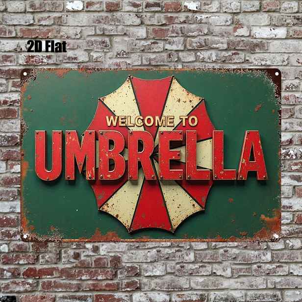 TEMU 2D plochá retro deštník kovová nástěnná dekorace | 20.32x30.48cm dekorativní cedule ve stylu venkovského umění s nápisem "Welcome to Umbrella",
