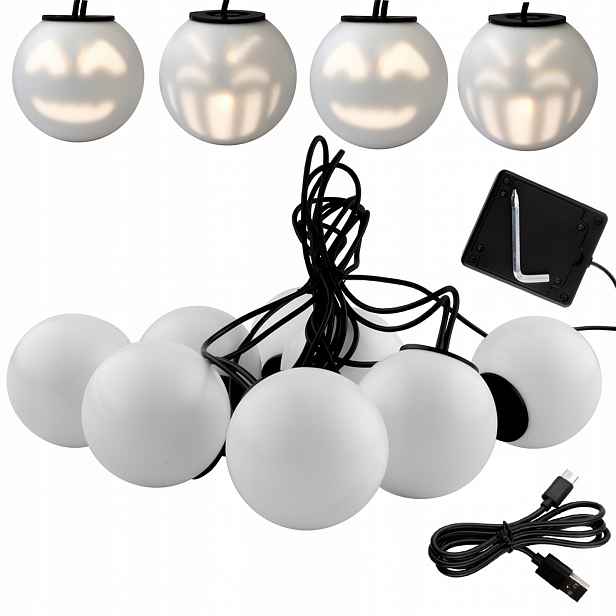 Led Vánoční Girlanda Ozdobná 8 Led Sněhulák Kuličky Bílé S Melodií Usb
