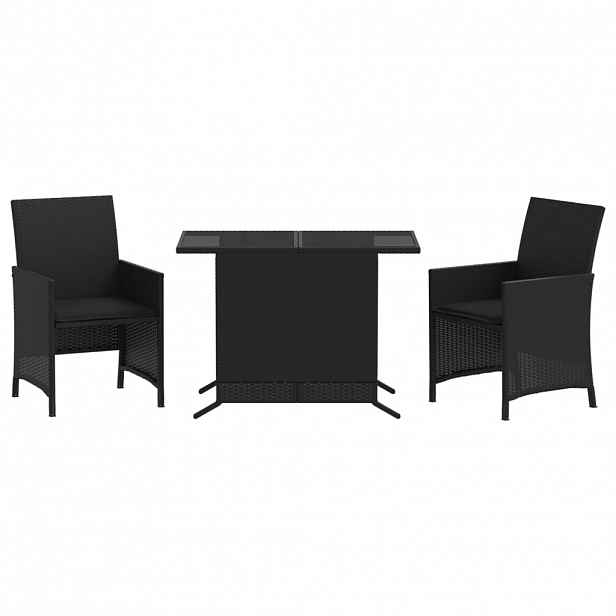 vidaXL 3dílný bistro set s poduškami černý polyratan