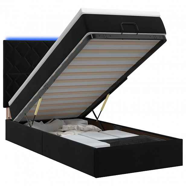 vidaXL Otomanová postel s matrací a LED Černá 100 x 200 cm Samet