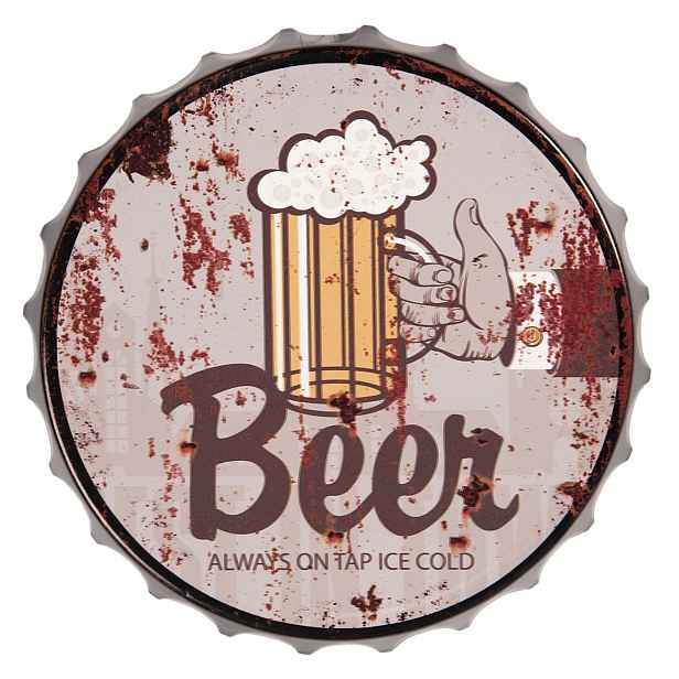 Kovová kulatá cedule Beer -Ø 33*5 cm Clayre & Eef