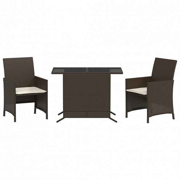 vidaXL 3dílný bistro set s poduškami hnědý polyratan