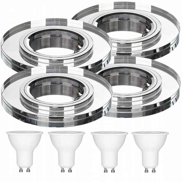 4x Pevná Stropní Lampa Halogenová Objímka Sklo Led Žárovky 10W