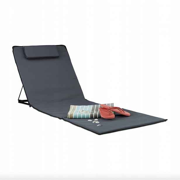 Plážová podložka XXL s polštářem 60 x 195 cm antracit šedá regulace