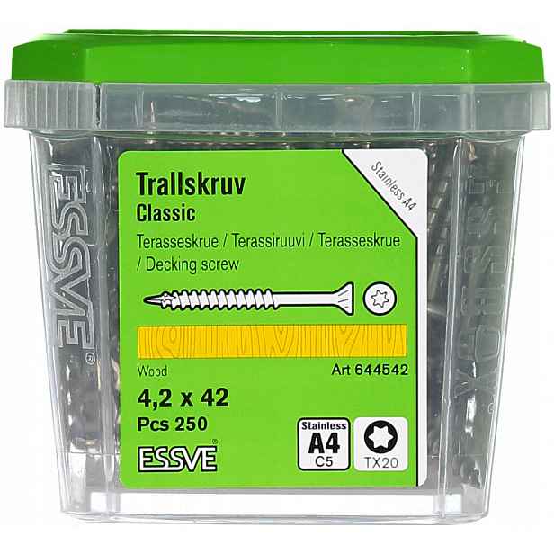 Essve Classic terasový šroub, kyselinovzdorný A4 4,2x42 mm, 250 Ks