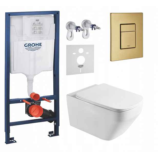 Podomítkový Wc set Grohe s mísou Naron a tlačítkem, zlatá kartáčovaná barva