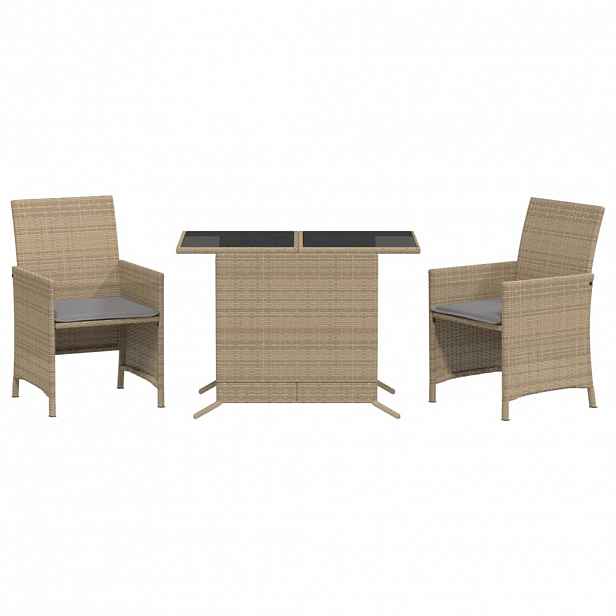 vidaXL 3dílný bistro set s poduškami mix béžové polyratan