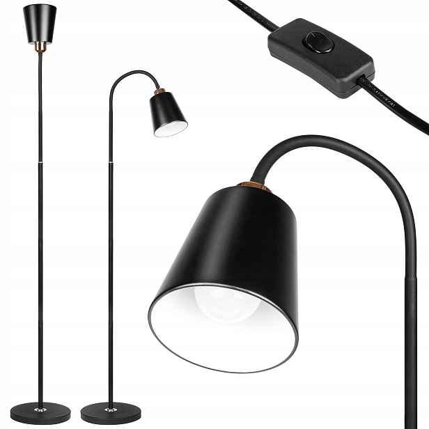 Lampa Stojací Podlahová 145cm ke Čtení 1xE27 černá+zlatá